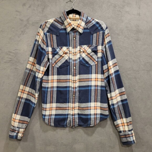 Hollister Flannel Shirt Men's Size Medium Plaid Pearl Snap Front Western - Picture 1 of 7